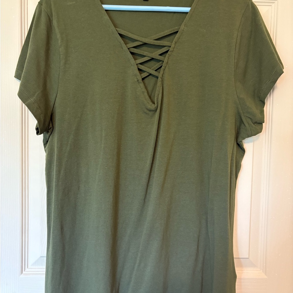 Olive Green V-Neck Women Top